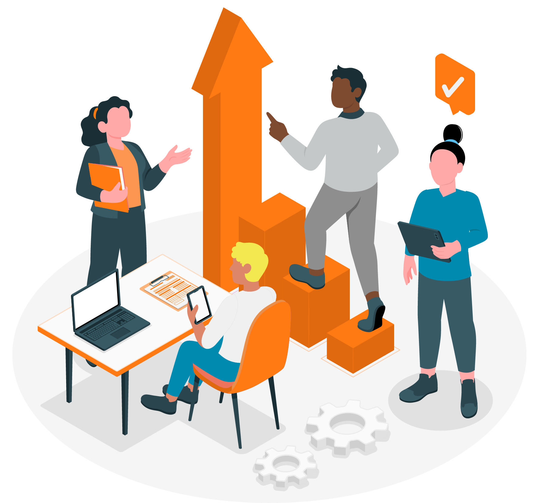 Um grupo diversificado de profissionais colabora em torno de um gráfico de crescimento em uma representação visual de trabalho em equipe e sucesso. Um grupo diversificado de profissionais colabora em torno de um gráfico de crescimento em uma representação visual de trabalho em equipe e sucesso.